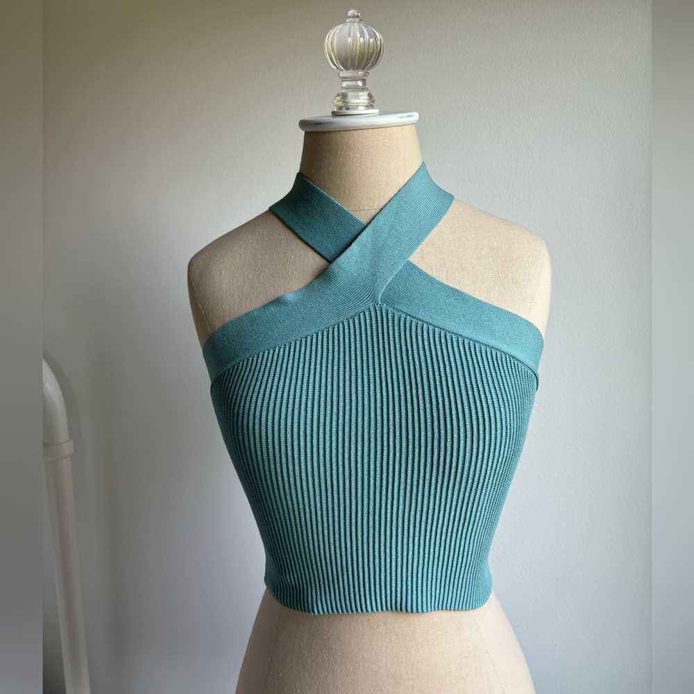 Aritzia Women's Babaton Sculpt Knit Criss Cross Cropped Tank Yucca Green - S